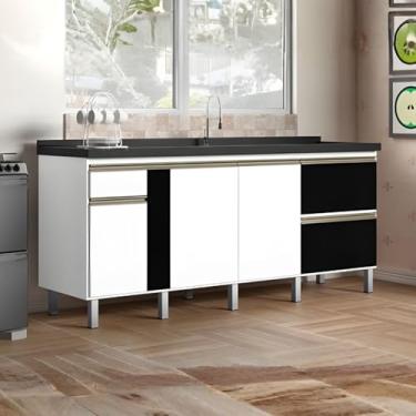Imagem de Gabinete Cozinha Armário Pia 174cm Portas Gavetas 100% Mdf (Branco/Preto)