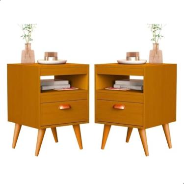 Imagem de Kit 2 Mesa De Cabeceira Para Quarto Com Pés e Gaveta Com Nicho Criado Com 2 Unidades Mesinha Canto (Ype)