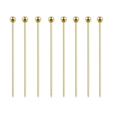 Imagem de 8 peças palhetas de coquetel de aço inoxidável, espetos de coquetel de metal reutilizáveis, para bebidas, martinis, coquetéis, aperitivos de azeitonas e frutas (ouro)