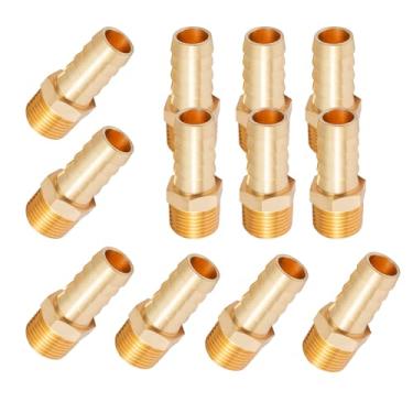 Imagem de AQUADIAI Mangueira de latão com encaixe de farpa de 3/40.6 cm × 1/4 macho NPT conector de alta pressão para sistemas de água combustível ar óleo (pacote com 12)
