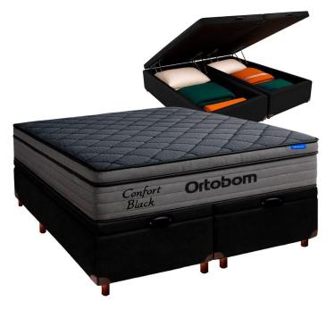 Imagem de Cama Box Bau Preto+colchão Casal Confort Black Ortobom