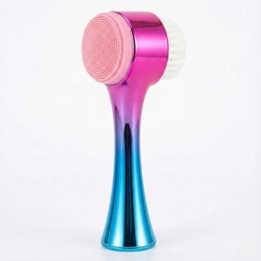 Imagem de Escova de Limpeza Facial 2 em 1 com Massageador Cerdas de Silicone Design Degradê Metalizado Rosa com Dourado, Rosa com Azul para Cuidados com a Pele (Rosa com Azul Claro)