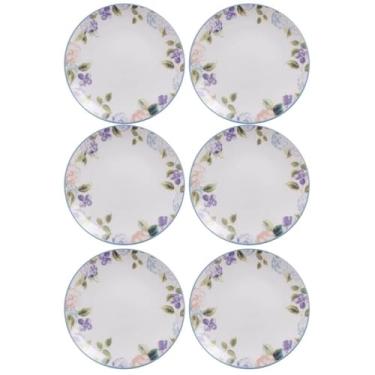 Imagem de Conjunto 6 Pratos Sobremesa Tramontina Aura Porcelana Decorada 19cm Cozinha Servir Doces Tortas