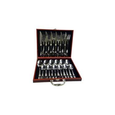 Imagem de Conjunto de Talheres em Aço Inoxidável, 24 Peças com Maleta Marrom, Colher, Garfo, Faca e Sobremesa, Design Moderno, Acabamento Espelhado, 20cm