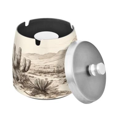 Imagem de Blueangle Cinzeiro Western Cowboys com tampa para cigarros, à prova de vento/chuva, aço inoxidável, sem fumaça, inodoro, cinzeiro para uso interno ou externo (235)