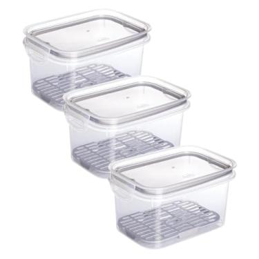 Imagem de " Kit 3 Porta Frios Com Escorredor Plastil 1200 ml Pote Hermético Com 2 Travas De Segurança Para Pote de Alimentos Para Frios Petiscos Com Anel de Vedação Material BPAFree Pote Hermético 1,2 Litro "