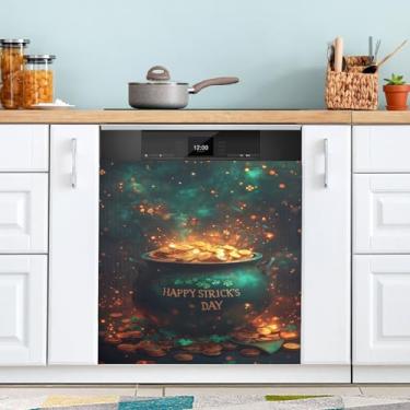 Imagem de ATTX Capa de ímã de panela dourada para lava-louças do Dia de São Patrício, 58,4 cm C x 66 cm A, decoração da capa da máquina de lavar louça, decalques de armário doméstico adesivos de