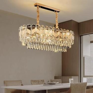 Imagem de Luminária de teto de cristal de luxo 2025 - Lustre redondo moderno e minimalista em estilo europeu para sala de estar, restaurante e quarto (Lustre oval para restaurante de 80 cm)