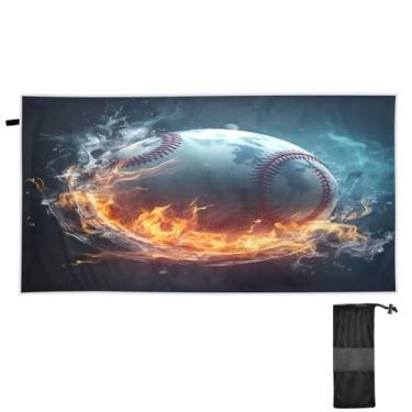 Imagem de ATTX Toalha de praia de fogo de água de beisebol 79 x 188 cm - Cobertor leve de microfibra resistente à areia de secagem rápida para piscina, ioga, academia e viagens | Esportes de banho de natação