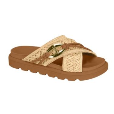 Imagem de Sandália Papete Feminina Vizzano – Tiras Em X Natural, Leve, Confortável e Moderna (Bege Camel, BR, Adulto, Numérico, 34)
