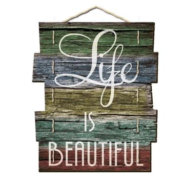 Imagem de Quadro Placa Madeira Frase "Life Is Beautiful"