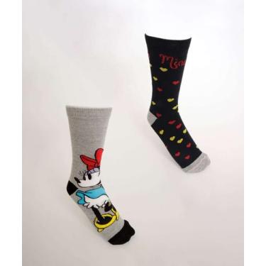 Imagem de Kit 2 Meias Cano Longo Feminina Minnie Disney-09661, 34/39, Cinza, Pre