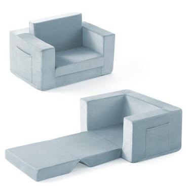 Imagem de Sofá infantil Zorvoxz Cadeira infantil 2 em 1 de 1 a 3 anos azul macio