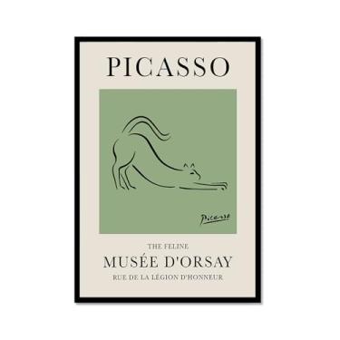 Imagem de Impressão em tela verde sálvia Pablo Picasso animais esboço arte de parede gato cão pássaro cavalo impressão linha abstrata desenho pôsteres para quarto casa escritório decoração (SKU6,30.5x45.7 cm =