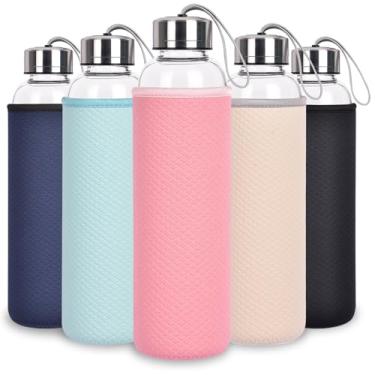 Imagem de Ferexer Garrafas de água de vidro de 946 ml com cordão, garrafas de vidro borossilicato de 1000 ml, à prova de vazamento, livre de BPA, grande capacidade para café, chá, suco, leite, micro-ondas e