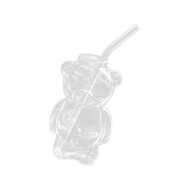 Imagem de Fenteer Copo de Vidro com Canudo em Formato de Urso, Versátil E Leve, Ideal para Chá E Sucos.
