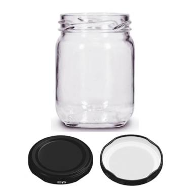 Imagem de Kit 10 unidades - Pote de vidro Redondo 200ml - Tampa Preta