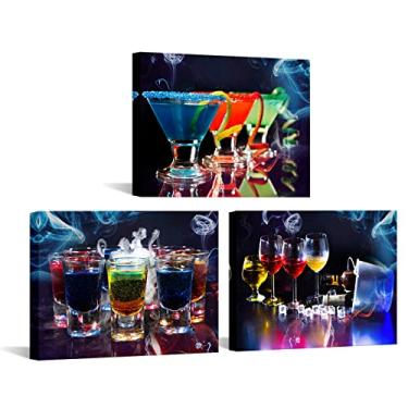 Imagem de LevvArts Arte de parede em tela de coquetel de 3 peças coloridas fotos de coquetéis impressão de pintura para cozinha sala de jantar decoração de natureza morta arte moderna casa restaurante bar