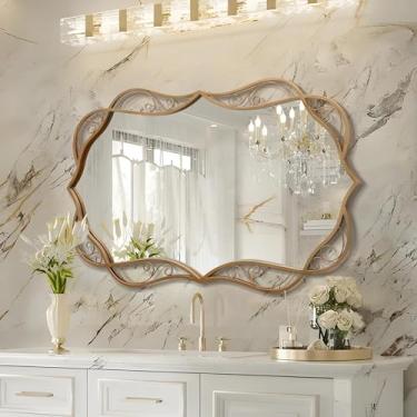 Imagem de Besdomus Espelho de banheiro dourado vintage: espelhos de banheiro grandes de 61 cm x 91 cm para pia - suspensão vertical ou horizontal - decoração de casa para sala de estar/lareira/banheiro