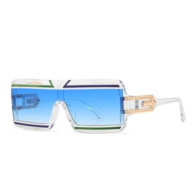 Imagem de Óculos de sol retangulares grandes e luxuosos, retrô, esportivo, para atividades ao ar livre (azul)