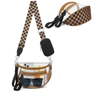 Imagem de MIVELOYA Bolsa transversal quadriculada transparente para eventos em estádios, bolsa transparente para mulheres, esportes de concerto, com bolsa de moedas RFID, Preto e marrom, Large, Casual