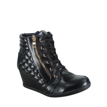 Imagem de Forever Link Tênis feminino moderno com glitter, cano alto com cadarço, Poliuretano preto, 36