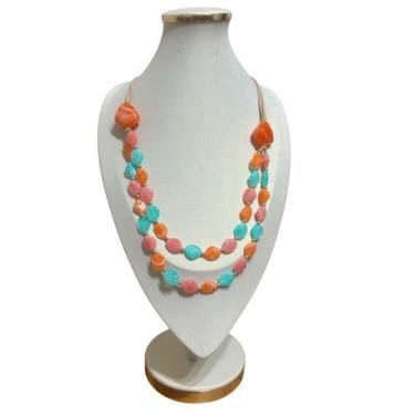 Imagem de Maxi Colar Feminino Com Nó E Resina Quadrado Kit Com Brinco - MLBpel, 