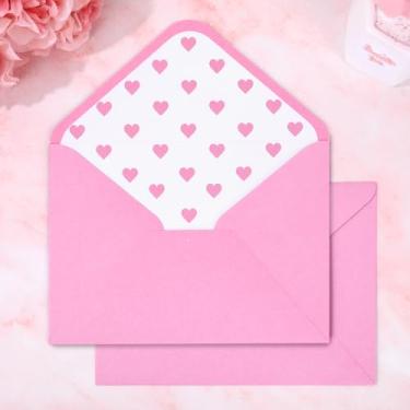 Imagem de Whaline 50 envelopes de convite de dia dos namorados, porta-cartões de felicitações, coração rosa, envelopes com aba em V, capas de cartão com adesivos para casamento, dia das mães, chá de bebê, 14 x