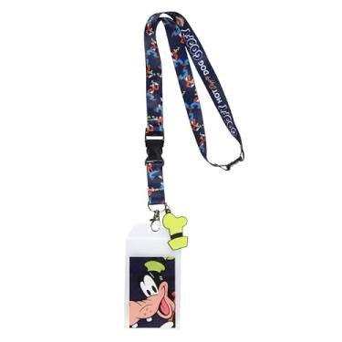 Imagem de Disney Cordão Pateta Hot Diggity Dog com suporte de crachá de identificação transparente e pingente de chapéu verde de borracha de 5 cm