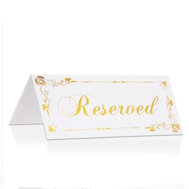 Imagem de Pacote com 6 placas de mesa reservadas, cartão branco reservado para barraca de mesa com design de folha dourada, cartões de papel dupla face, placas dobradas para assentos reservados para festa de