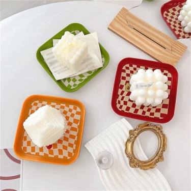 Imagem de placa profunda Bandeja de armazenamento Xadrez Ins Pratos jantar nórdicos Bolo Fruta Sobremesa Mesa recepção Decorativa para casa Organizador cozinha(Yellow)