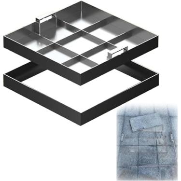 Imagem de uhyOHF Tampa quadrada para fossa séptica com base, cobertura invisível para bacia de esgoto coberturas de drenagem externas, capa e moldura de bueiro de metal resistente comercial, alças ocultáveis