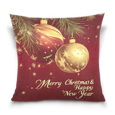 Imagem de Wassud Enfeites de Natal dourados, capas de almofada decorativas, 50 x 50 cm, capa para sofá, sofá, casa, casa de fazenda, decoração de quarto