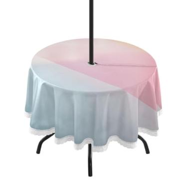 Imagem de CEBUGI Toalha de mesa redonda para uso ao ar livre, fundo de cor clara, impermeável, com furo Umberlla, capa de mesa lavável para pátio, cozinha, sala de jantar, 152 cm