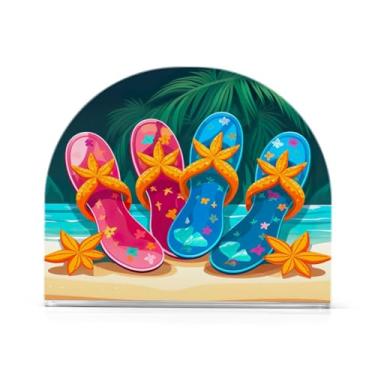 Imagem de Qilmy Porta-guardanapos de chinelos de cor fofa de praia para mesas - Porta-guardanapos para cozinha, porta-guardanapos de mesa, porta-guardanapos de coquetel, porta-guardanapos de papel706