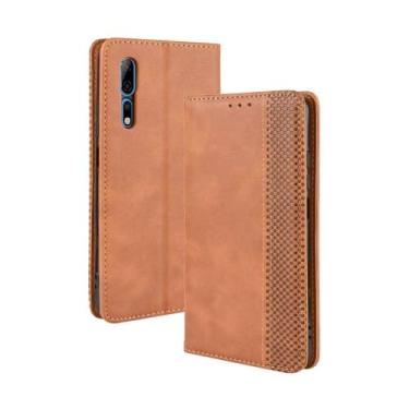 Imagem de Capa flip de couro para ZTE Axon 10 Pro 5G,Flip magnético retro,Caso de telefone de couro PU,Design de carteira com 3 slots de cartão e 1 clipe de dinheiro -Brown