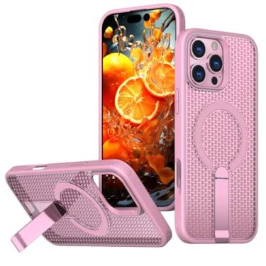 Imagem de IRTGFG Capa magnética com dissipação de calor e resfriamento para iPhone 16E, à prova de choque, com suporte oculto (para iPhone 16E/rosa)