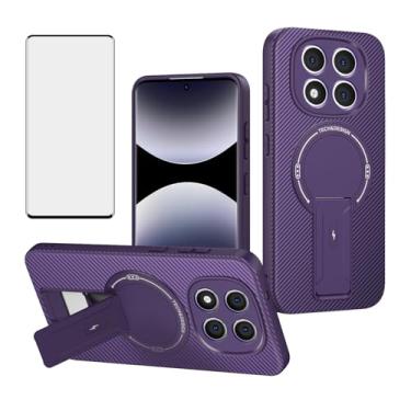 Imagem de Asuwish Capa de celular para Xiaomi Redmi Note 14 Pro 5G/Note14 Pro Plus/Poco X7 Capa magnética de fibra de carbono com protetor de tela de vidro temperado e suporte protetor de célula macia 14Pro