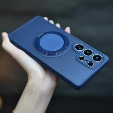 Imagem de Capa magnética transparente fosca com suporte giratório para Samsung Galaxy A17 A07 A56 A36 A26 A16 A06 A55 A35 A25 A15 A05 (Para Galaxy A55/Azul)