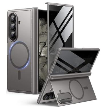 Imagem de BERFY Capa para Samsung Galaxy Z Fold 7 com protetor de tela de privacidade, [compatível com MagSafe] [Antiespião] Suporte oculto embutido, capa de celular fina à prova de choque para Z Fold 7, cinza