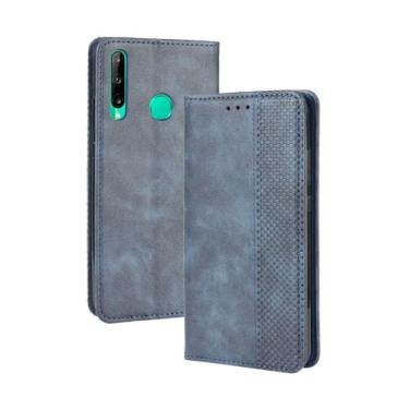 Imagem de Capa flip de couro para HUAWEI Honor 9C,Flip magnético retro,Caso de telefone de couro PU,Design de carteira com 3 slots de cartão e 1 clipe de dinheiro -Blue