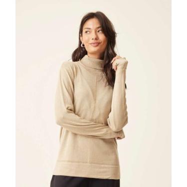 Imagem de Suéter Feminino Gola Alta Brilho Lurex Marisa-75446, Bege, P