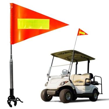 Imagem de Bandeira de segurança para carrinho de golfe com mastro e suporte, bandeira laranja de 20 × 30 cm com faixa refletiva, mastro telescópico de 1,6 m para carrinhos de golfe, quadriciclos, bicicletas e