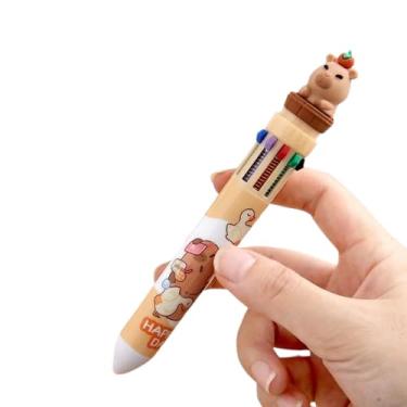 Imagem de Caneta Esferográfica Multicolorida 10 Cores com Capivara Kawaii, Material Escolar para Estudantes, Caneta Capybara