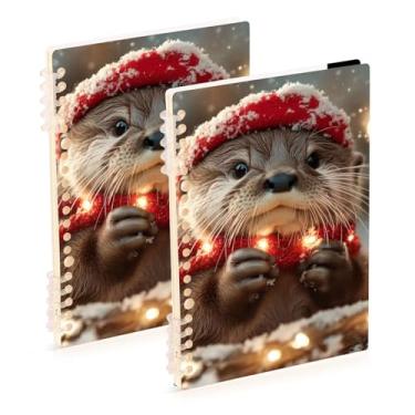 Imagem de Burbuja Cadernos de lontra de Natal, papel pautado universitário A5 com 60 folhas, fichário para escritório, 2 unidades