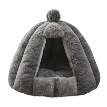 Imagem de WeiLaiKeQi Cama quente para cães, semifechada, lavável, macia, para gatos, tenda para cães pequenos e médios, piso para gatinhos, inverno, Cinza, M