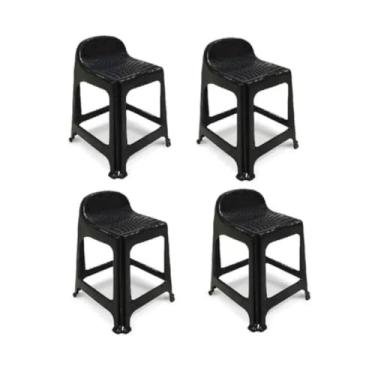 Imagem de Kit 4 Bancos De Plástico Banqueta Banquinho Suporta Reforçado Confortável Cozinha Bar Com Encosto, Área de Serviço e Balcão