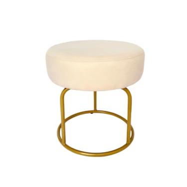 Imagem de Puff Decor Veludo Redondo Pés Ferro Dourado Sala Quarto Penteadeira Loja Closet Puf puff redondo para Quarto, Sala e Penteadeira - Design Elegante e Moderno(Bege/Dourado)