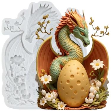 Imagem de MYPRACS Molde de silicone para fondant de ovo de dragão para decoração de bolo de açúcar topo de cupcake pasta de goma de chocolate argila de polímero