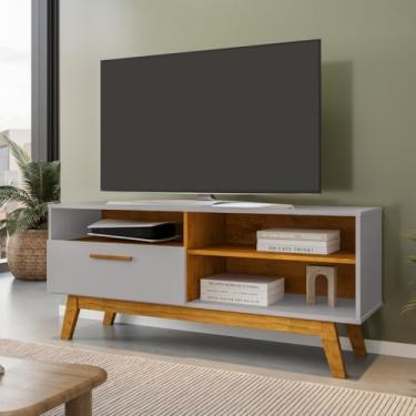 Imagem de Rack Para Sala Bancada Paladio Tv 55 Pol Com Pes De Madeira Off White Naturalle